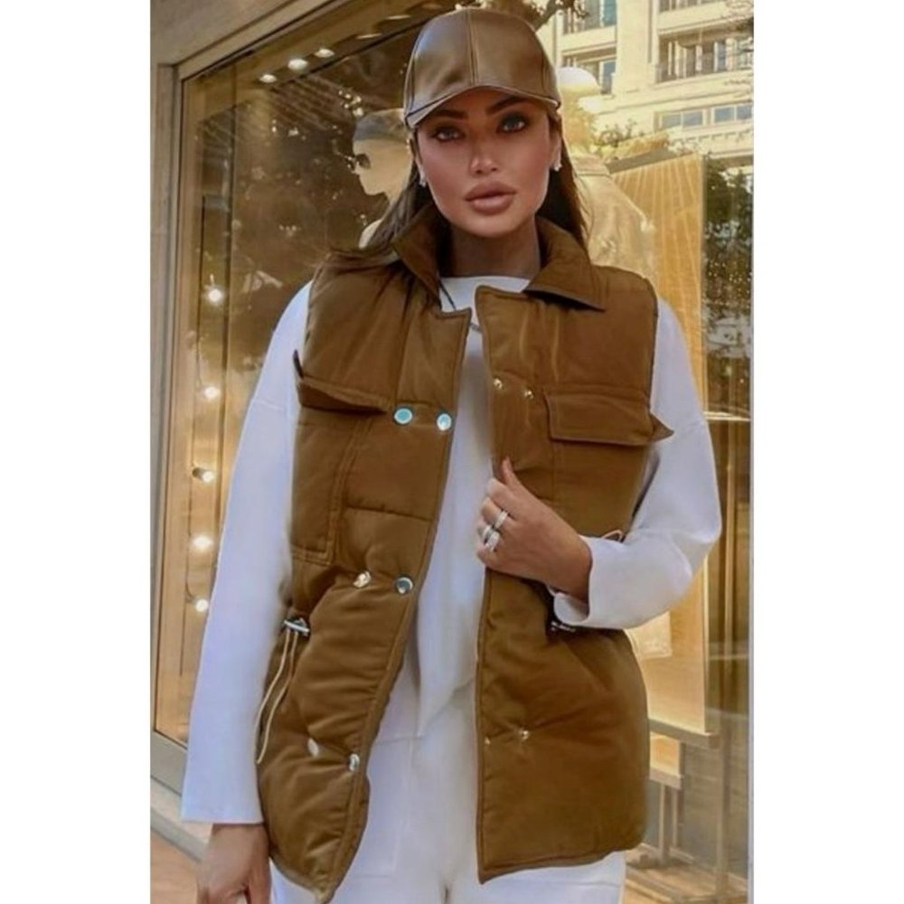 Sleeveless Collared Double Breasted Padded Puffer Jacket Vest Gilet - Picture 7 of 13